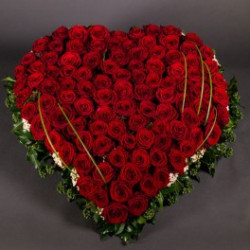Grand cœur de roses rouges